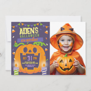 Geburtstag Halloween Kids Party Pumpkin Foto Einladung