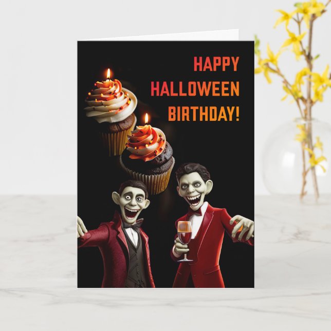 Geburtstag Halloween mit Cupcakes und Ghouls Karte (Gelbe Blume)