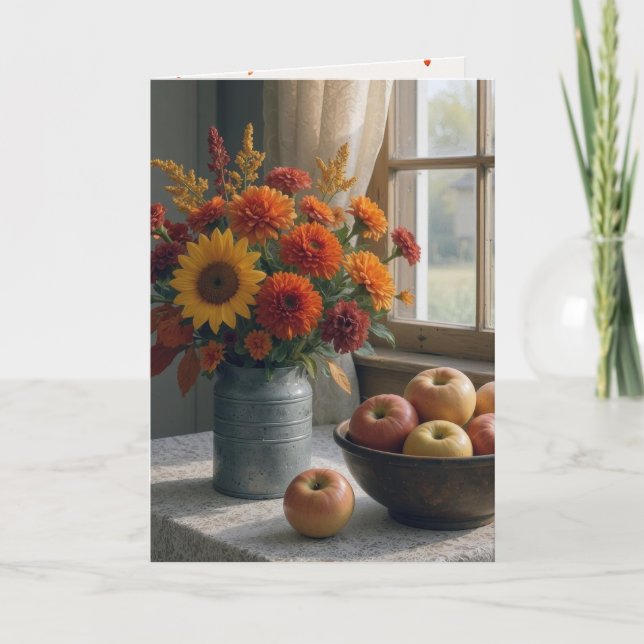 Geburtstag Herbst Blumenstrauß und Äpfel Karte (Vorderseite)