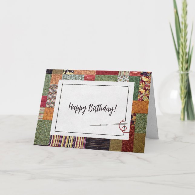 Geburtstag Herbstquilt Karte (Vorderseite)