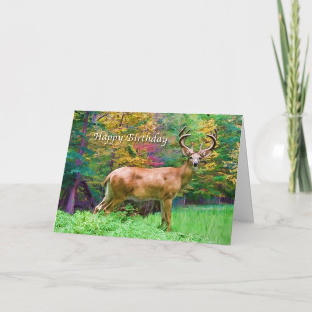 Geburtstag, Hirsch in der Waldkarte Karte (Vorderseite)