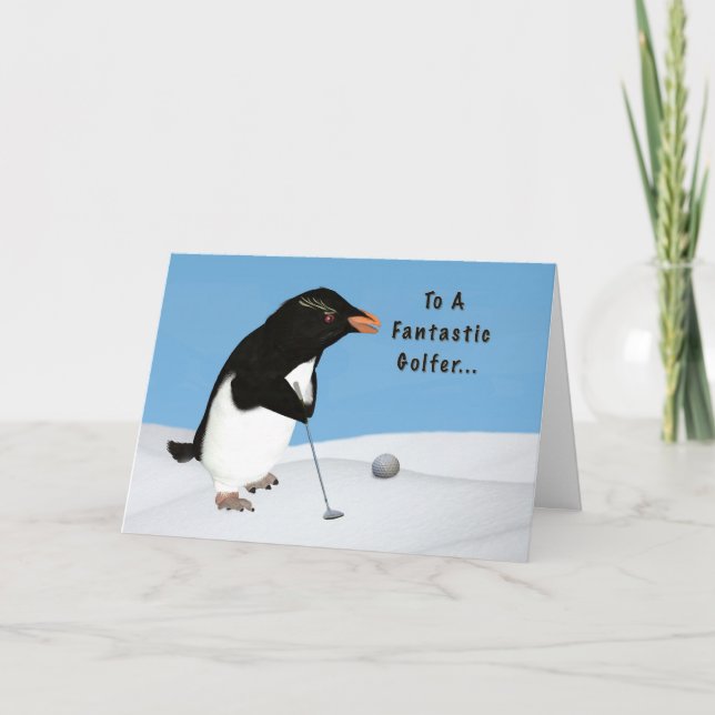 Geburtstag, Humorer Pinguin Golf spielen Karte (Vorderseite)