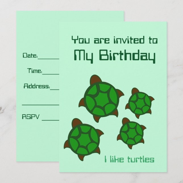 Geburtstag, ich mag Schildkröten, Einladung (Vorne/Hinten)