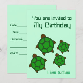Geburtstag, ich mag Schildkröten, Einladung