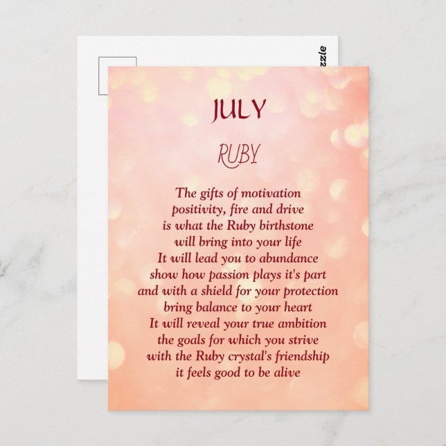 Geburtstag im Juli Ruby Postkarte (Vorne/Hinten)