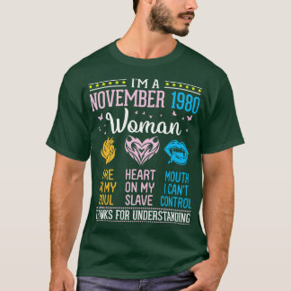 Geburtstag Im November 1980 Frauen 40 Jahre Feuer  T-Shirt