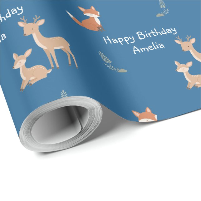 Geburtstag im Wald - Personalisiert Geschenkpapier (Rolleneckpunkt)