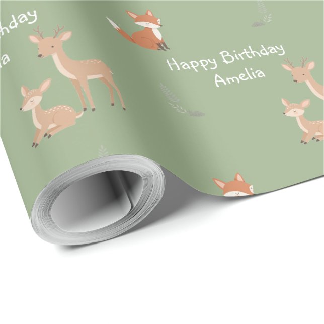Geburtstag im Wald - Personalisiert Geschenkpapier (Rolleneckpunkt)
