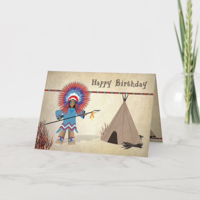 Geburtstag - Indianer mit Tepee - Fun Card Karte (Vorderseite)