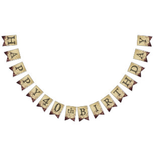 Geburtstag individuell gestalten - Gold und Maroon Wimpelkette