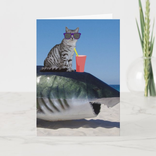 GEBURTSTAG KATZE AUF DER STRANDKARTE KARTE (Vorderseite)