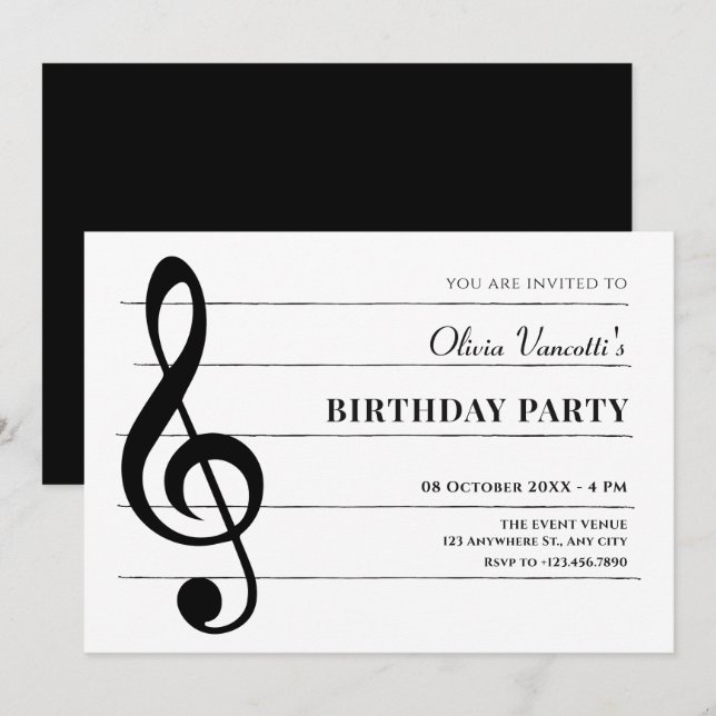 Geburtstag klassischer Musiknoten Einladung (Vorne/Hinten)