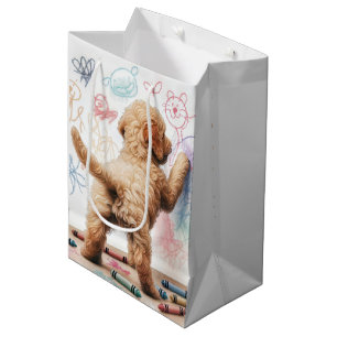 Geburtstag Labradoodle Doodle auf einer Mauer Mittlere Geschenktüte