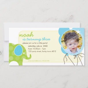 GEBURTSTAG LADEN FOTOKARTE: EIN: Elefant + Ballone