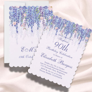Geburtstag Lila Blumenwisteria Monogramm Einladung