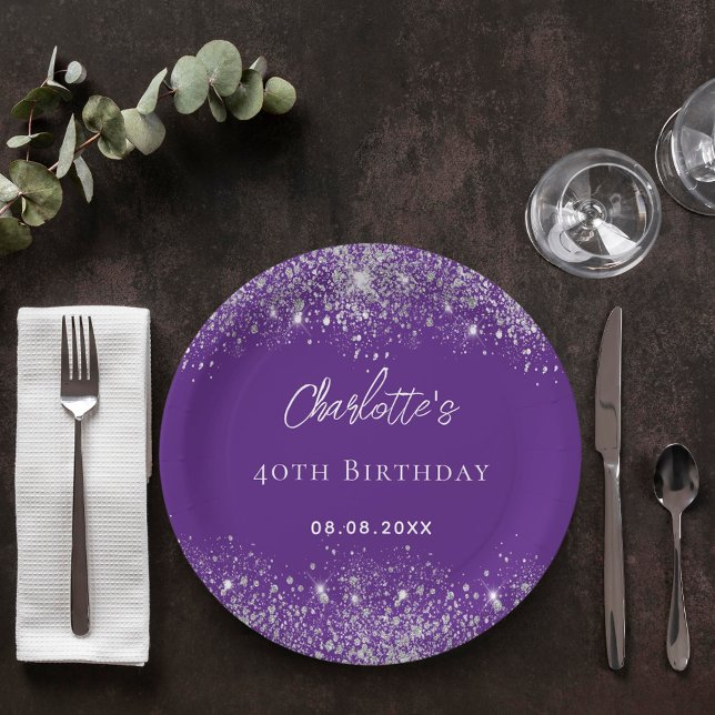 Geburtstag lila Glitzer Glitzern Pappteller (Von Creator hochgeladen)