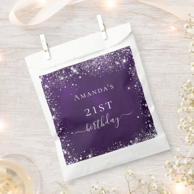 Geburtstag lila Glitzer Silber vielen Dank Geschenktütchen (Ausgeschnitten)