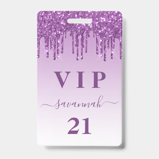 Geburtstag lila Glitzer Tropfen Monogramm Luxus-Vi Ausweis