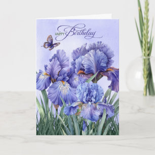 Geburtstag Lila Iris mit Schmetterlingen Karte