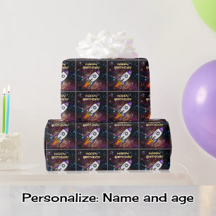 Geburtstag lila Rakete individuelle Name und Alter Geschenkpapier