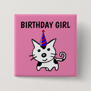 GEBURTSTAG-MÄDCHEN-KATZSCHALTFLÄCHE BUTTON