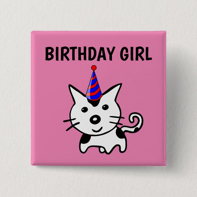 GEBURTSTAG-MÄDCHEN-KATZSCHALTFLÄCHE BUTTON (Vorderseite)