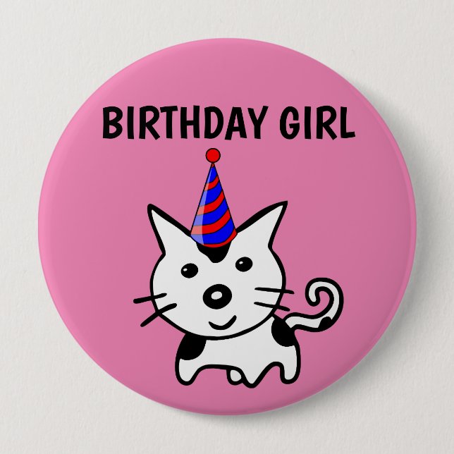 GEBURTSTAG-MÄDCHEN-KATZSCHALTFLÄCHE BUTTON (Vorderseite)