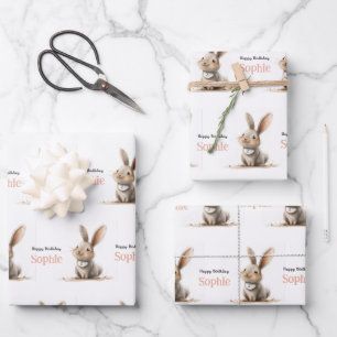 Geburtstag Mädchen Süßer Hase Geschenkpapier Set