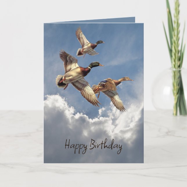 Geburtstag Mallard Enten in Sky Karte (Vorderseite)