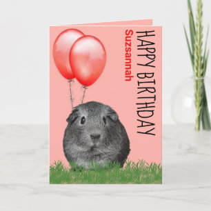 Geburtstag Meerschweinchen mit roten Ballons benut Karte