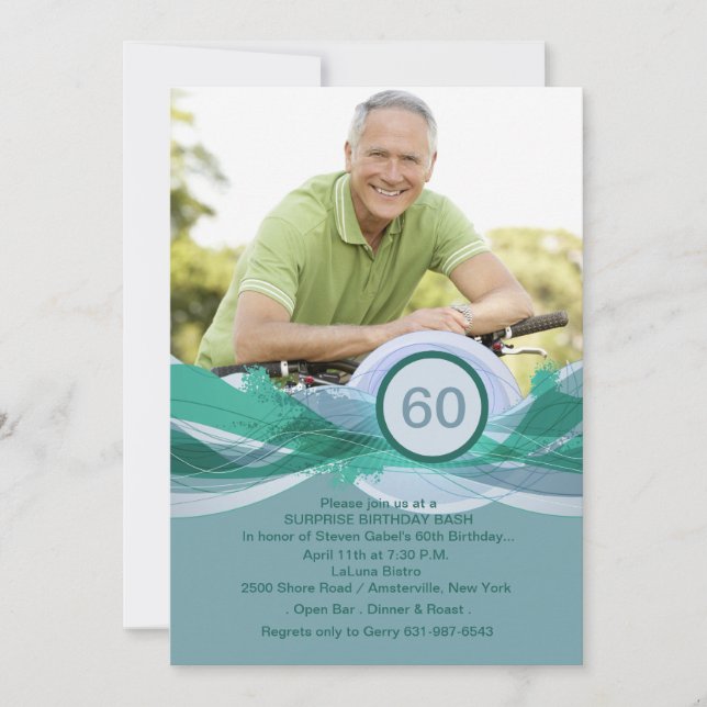 Geburtstag Meilenstein Blaues Foto Einladung (Vorderseite)