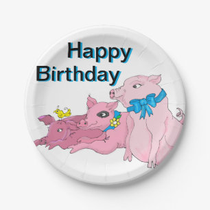 Geburtstag mit drei kleiner Schweinen Pappteller