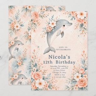 Geburtstag mit floralem Delfin Einladung