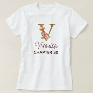 Geburtstag mit goldener Letter V Monogramm blassro T-Shirt