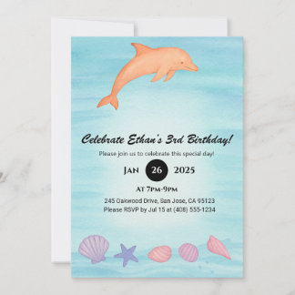 Geburtstag mit rosa Delfin und Muschelstrand Einladung