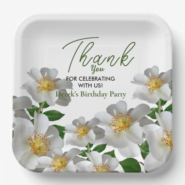 Geburtstag mit weißer Blume Pappteller (Vorderseite)