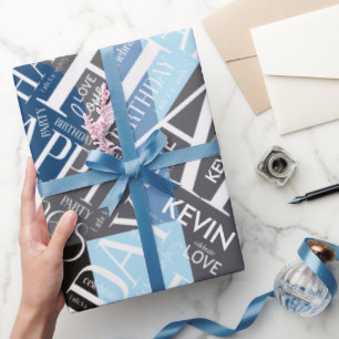 Geburtstag Mittlere Länge Name Blau ID274 Geschenkpapier