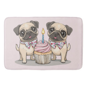 Geburtstag Mops Hunde Cupcake Badematte