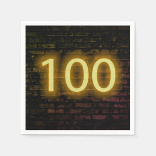 Geburtstag Neon 100 Zeichen auf der Ziegelmauer Serviette