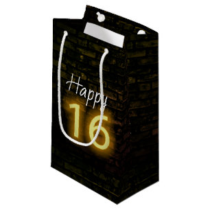 Geburtstag Neon 16 Zeichen auf Brick Kleine Geschenktüte