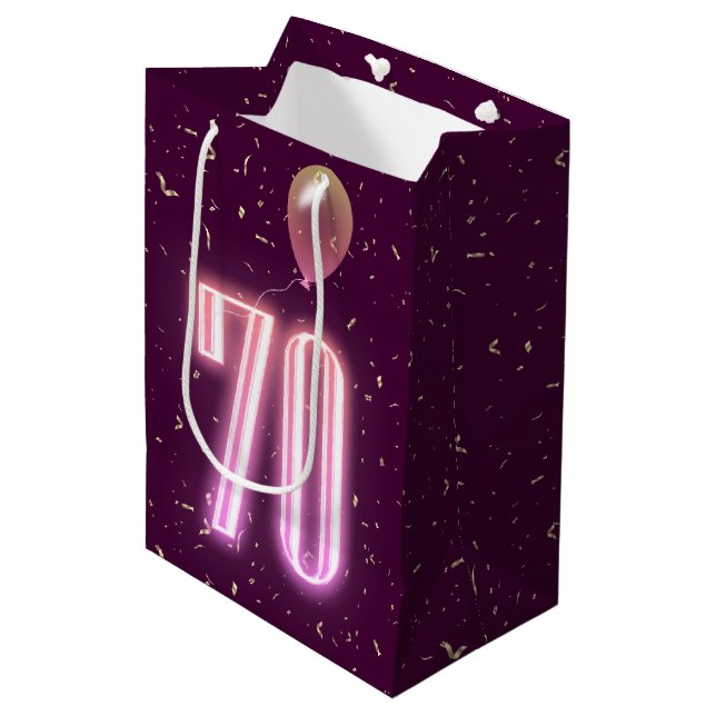 Geburtstag Neon Sign und Confetti Mittlere Geschenktüte (Vorderseite Schrägansicht)