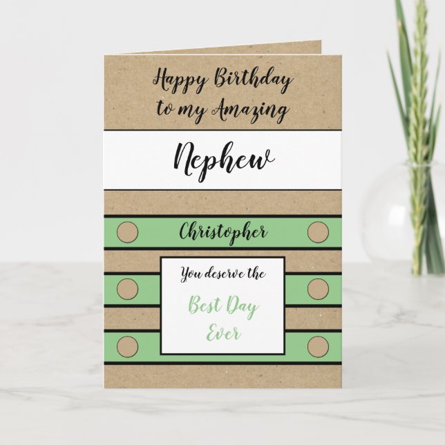 Geburtstag Nephew schönster Tag je grün rustikal Karte (Vorderseite)