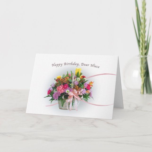 Geburtstag, Nichte, Blumen in einem Korb Karte (Vorderseite)