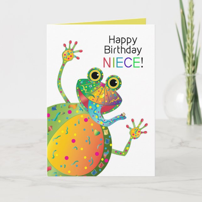 Geburtstag, Nichte, Frosch, Kaleidoskop-Sammlung Karte (Vorderseite)