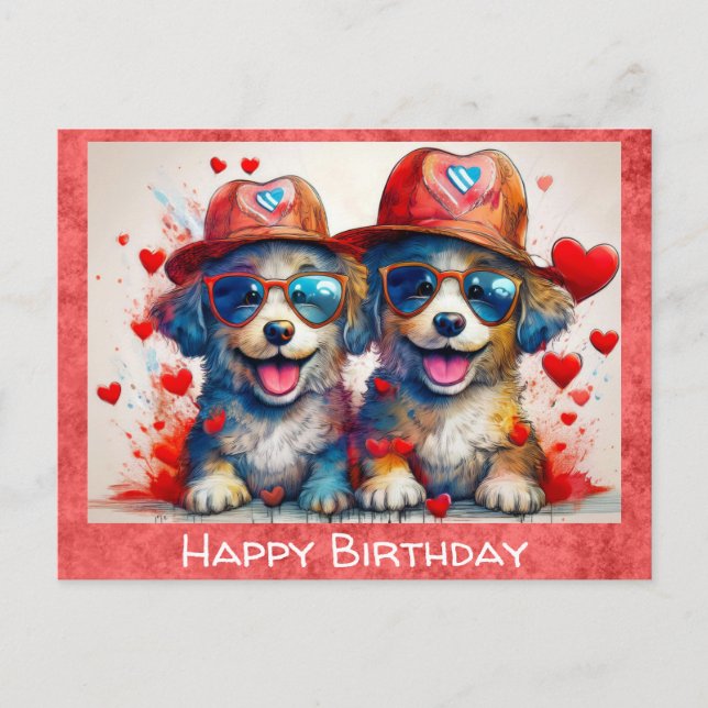 Geburtstag Niedlich Funny Cartoon Dog Herz Postkarte (Vorderseite)