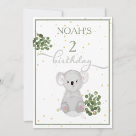 Geburtstag Niedlich Koala Green Blätter Gold Gold Einladung