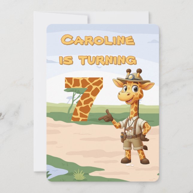 Geburtstag Niedlicher Explorer Giraffe auf Safari Einladung (Vorderseite)