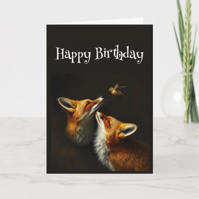 Geburtstag Niedlicher Fox Bird Tiere Karte (Vorderseite)