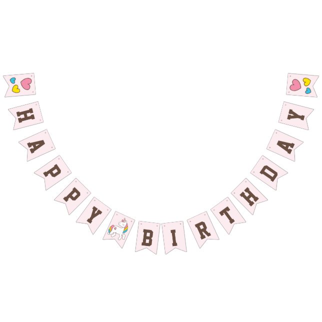 Geburtstag. Niedliches Einhorn mit Niedlichen Herz Wimpelkette (Alle)