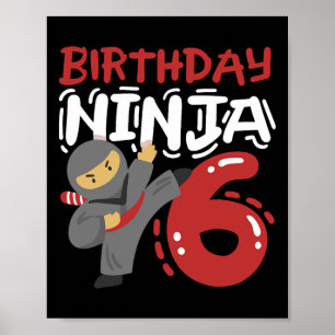 Geburtstag Ninja 6 Jahre alter Karate Kinder 6. Ge Poster